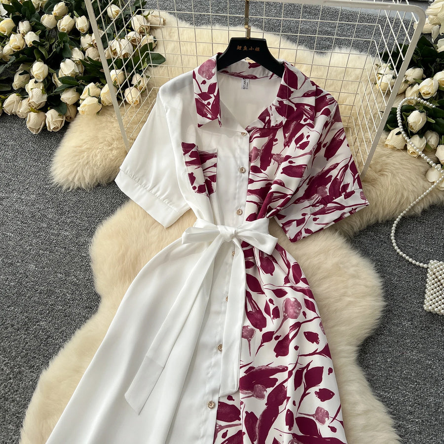 Chic Single Breasted Spliced Elegant Korean Fashion Fairy Sexy High Waist Vestidos Summer High Street Women Vacation