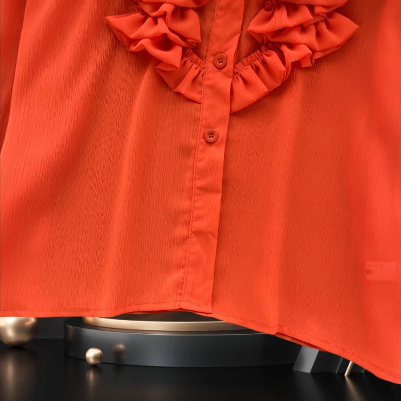 High Quality 3D Flower Single Breasted Ruffle Long Sleeve Shirts