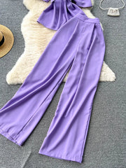 Royal style two-piece set, off-shoulder with high-quality wide-leg pants
