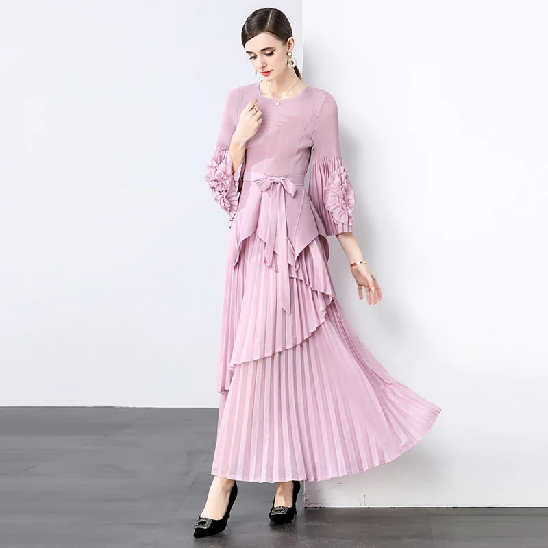 Miyake Spring Women's Clothing French Light Luxury Temperament Elegant Pleated Clothes Two-piece Set  Irregular Skirt 2025
