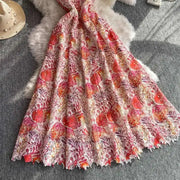 Long dress with open back and sexy A-line cut with high-quality flowers and embroidered lace
