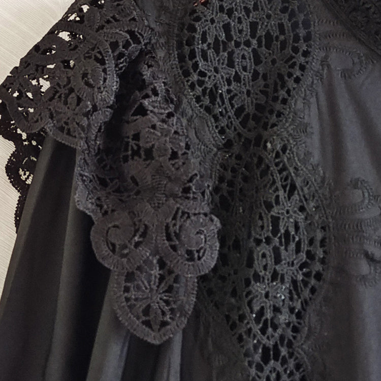 High Quality Vintage Flower Embroidery Lace Ruffled Puff Sleeve White Dress