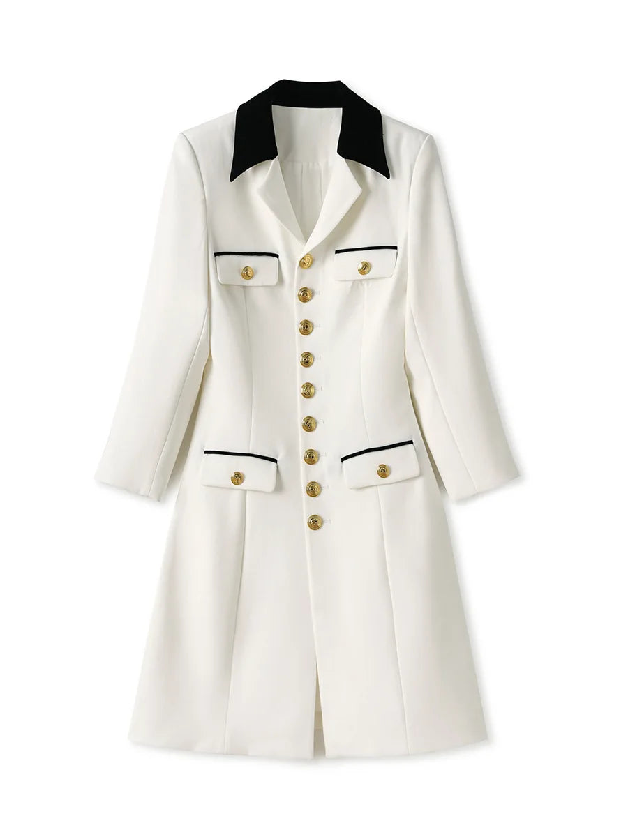 Autumn Fashion Office Lady Blazer Dresses for Women  White Long Sleeve Single Breasted Vestidos Elegant Business Robe
