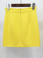 HIGH STREET Newest Designer Runway Suit Set Women's Stand Collar Zip Back Cropped Tops Mini Skirt Set 2pcs