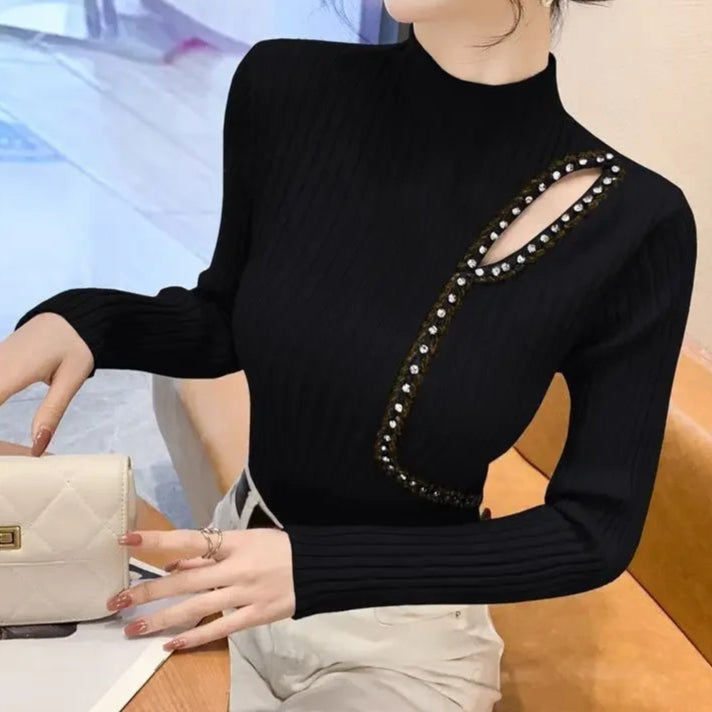 High Quality Stones Turtleneck Long Sleeve Knitted Tops