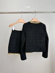 Small fragrance female high-grade single-breasted short coat temperament high-waist skirt two-piece