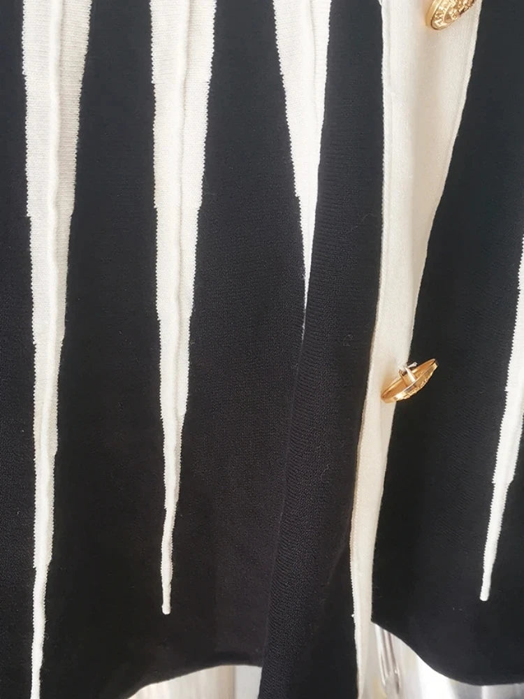 Black White Striped Buttons 3D Pink Pleated Sexy Sleeveless Knitted Mini Dress