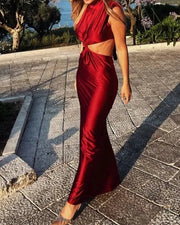 High Quality Plain Sleeveless Bodycon Hollow Out Turtleneck Sexy Long Dress