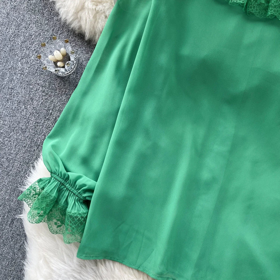 High Quality Sweet Ruffles Loose Elegant Long Sleeve Shirts