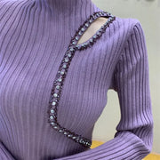 High Quality Stones Turtleneck Long Sleeve Knitted Tops