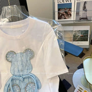 High Quality Cotton Short Sleeve Diamond Bear Embroidery Luxury T-shirts