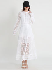 Vintage dresses round neck, flare sleeve, high waist, hollow out patchwork, high quality embroidery