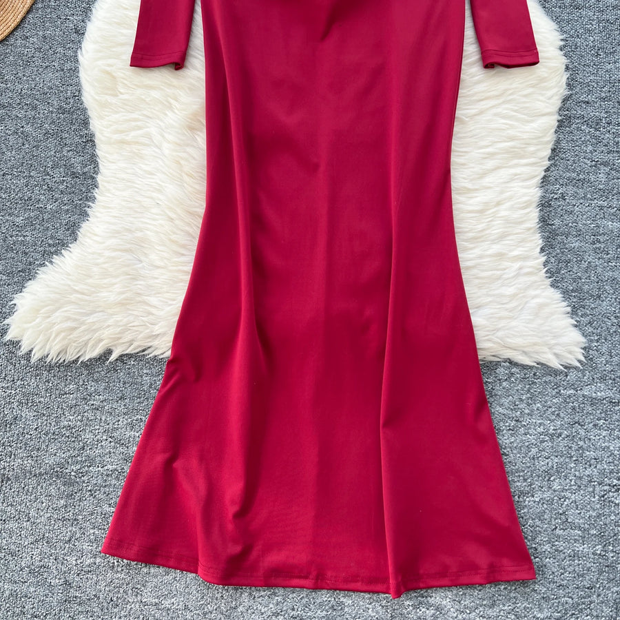 Slim Mermaid DressesVintage Halter Square Neck Elegant Long Sleeve Elegant Diamonds High Quality