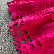 Sexy Hollow Out Embroidery Round Neck Sleeveless Bandage Long Dresses High Quality
