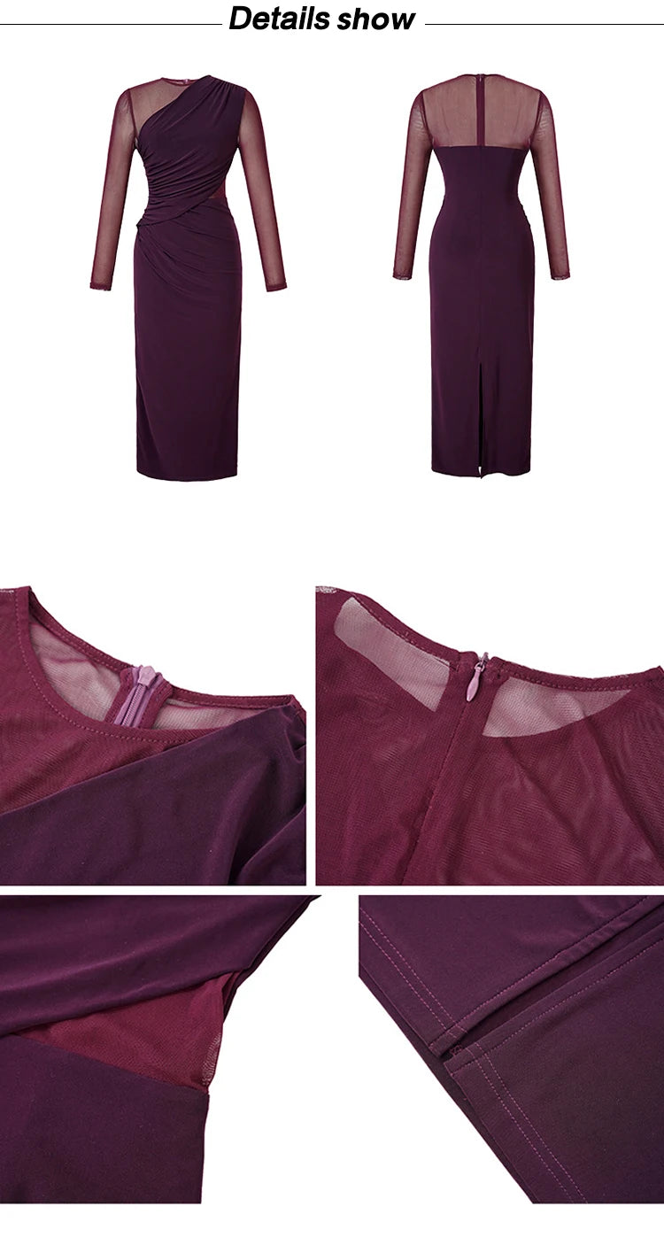 Women's French Sexy Midi Dress Woman Elegant Black Purple