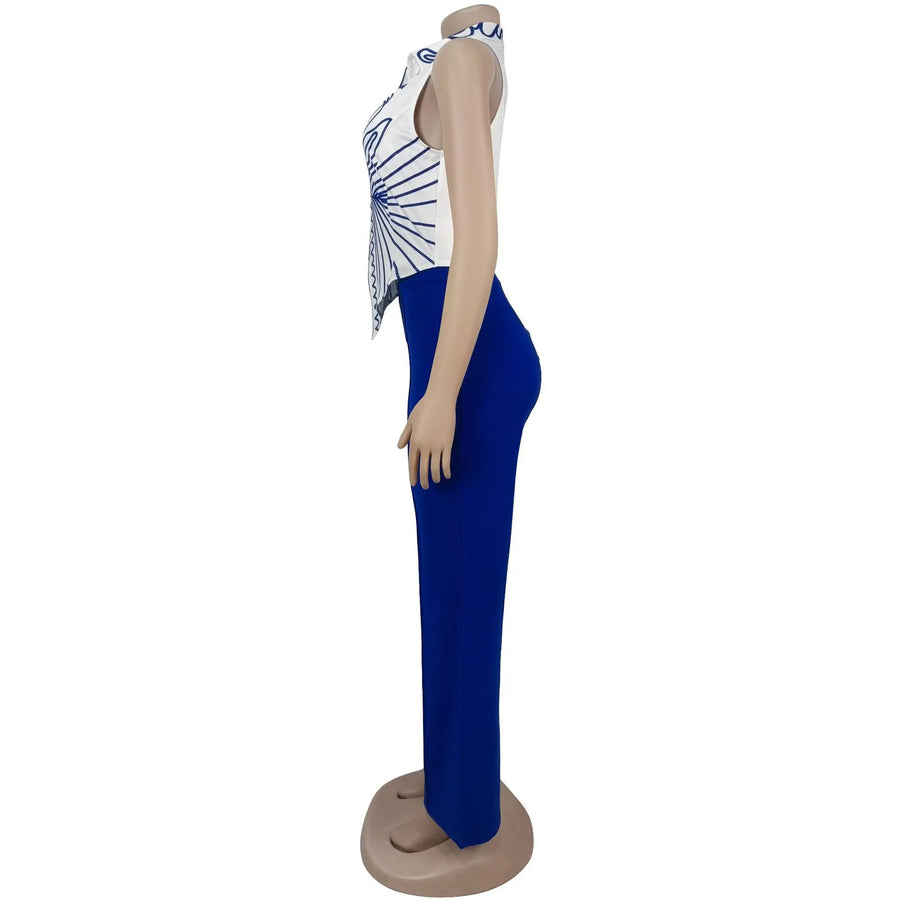 Elegant two-piece set for women: printed tank top and high-quality wide-leg pants