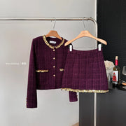 Small fragrance female high-grade single-breasted short coat temperament high-waist skirt two-piece