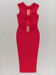 High Quality Sexy Round Neck Sleeveless Slim Draped Flute Dress