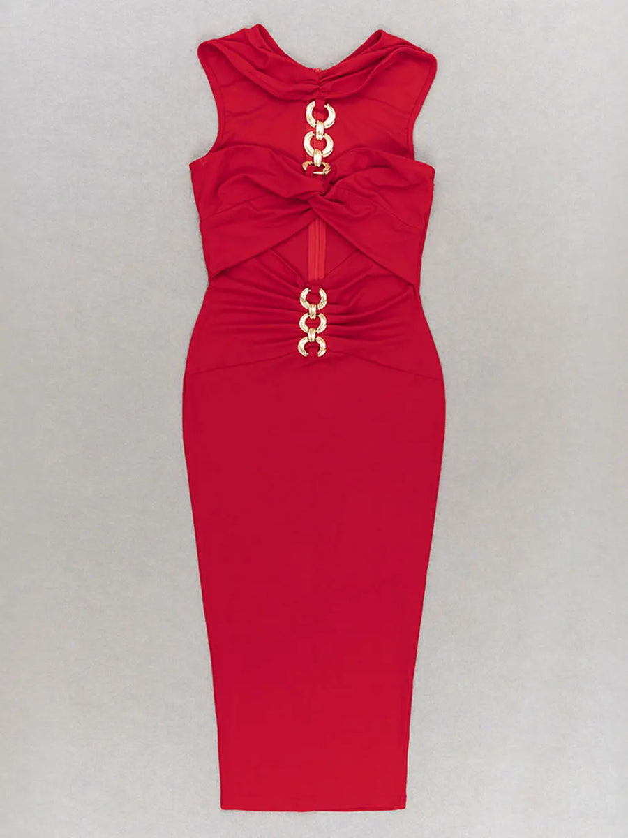 High Quality Sexy Round Neck Sleeveless Slim Draped Flute Dress