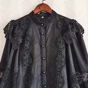 High Quality Vintage Flower Embroidery Lace Ruffled Puff Sleeve White Dress