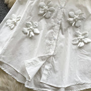 High-quality vintage high-neck loose blouse, elegant, long-sleeved, three-dimensional floral print