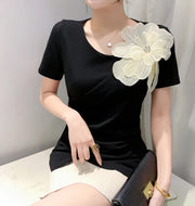 High Quality Pleated Cross Slash Neck Short Sleeve T-shirts
