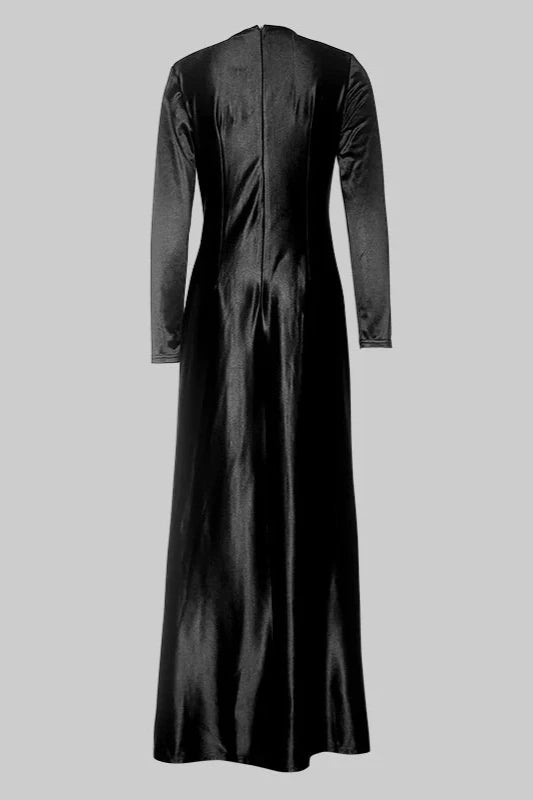Women's Solid Color Pleated Split Front Tied Waist Bodycon Long Sleeves Deep V Neck Maxi Party Dresses