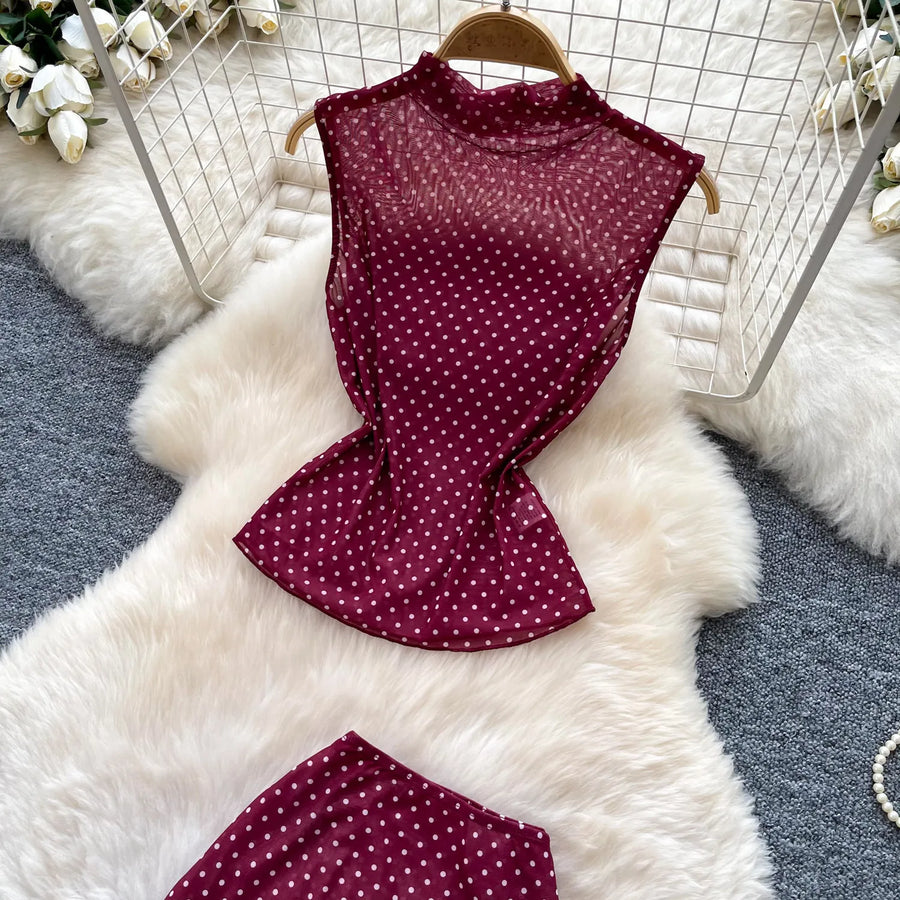 French-style gentle polka dot sleeveless two-piece set for women Summer slim-fit elegant business suit