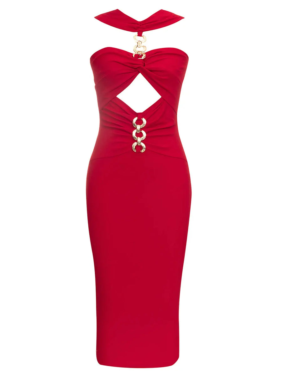 High Quality Sexy Round Neck Sleeveless Slim Draped Flute Dress