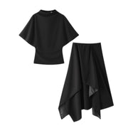 Women Trendy Skirt Set Half High Collar Top Asymmetrical Skirt New Fashion  Spring Summer Beach Holiday Skirt Set