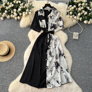 Chic Single Breasted Spliced Elegant Korean Fashion Fairy Sexy High Waist Vestidos Summer High Street Women Vacation