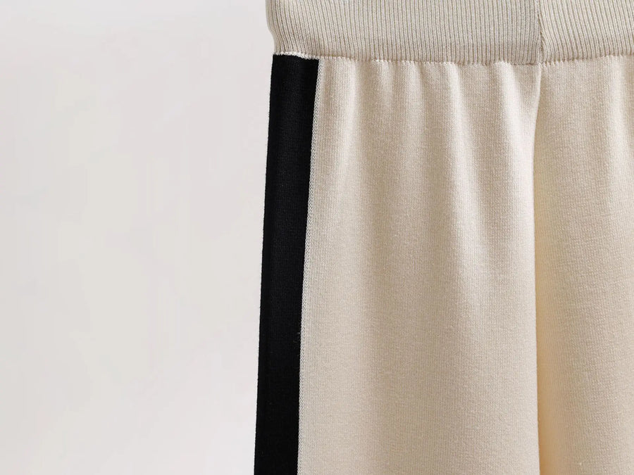Lapel Casual Lazy Tops Sweater  female Pants Set Winter New Fashion Color-block Long-sleeved Pants Women Two-piece Set Elegant