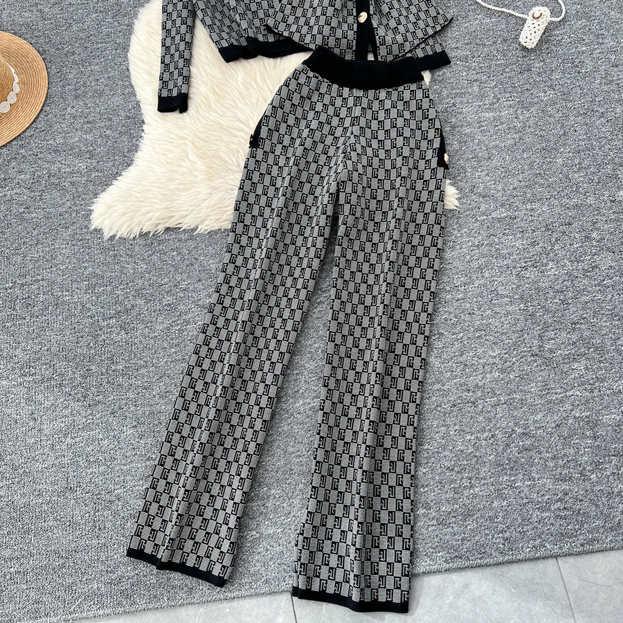 Three-piece sets knitted cardigans + high quality elastic long pants.