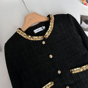 Small fragrance female high-grade single-breasted short coat temperament high-waist skirt two-piece