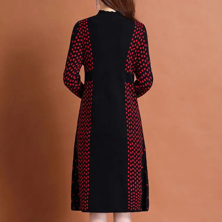 Fashion Loose Korean Dresses Warm Patchwork Knitting Office Lady Simplicity Slim O-neck Pullovers Long Sleeve Women's Clothing
