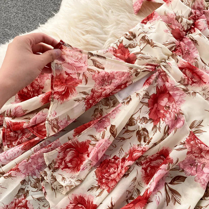 Sexy Two Pieces Sets Chic Bandage chiffon Shirt Top with sweet High Waist mermaid Skirt Beach Vacation Sets