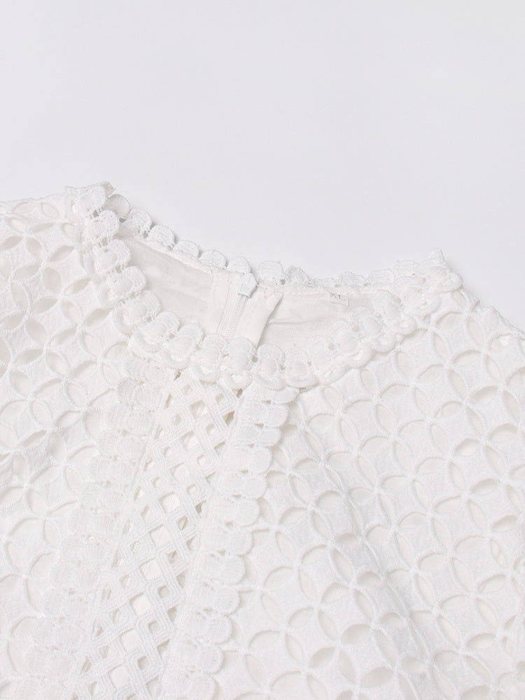 Vintage dresses round neck, flare sleeve, high waist, hollow out patchwork, high quality embroidery