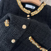 Small fragrance female high-grade single-breasted short coat temperament high-waist skirt two-piece