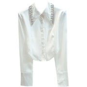 High Quality Long Sleeve Diamond Lapel Chiffon Shirt