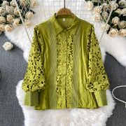 Skirt Sets Women Clothing Temperament Two Piece Set Patchwork Lace Blouses High Waist Hollow Out Long Skirts Suit Summer Outfits