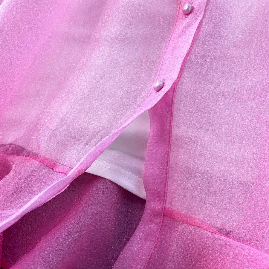 Fashion Temperament Bandage Slim Waist Dress Fairy Gauze Ruffled Long Robe Turn-down Collar Single Breasted Diamonds Vestidos
