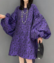 High Quality Oversized Purple Puff Sleeve Purple Elegant Dresses