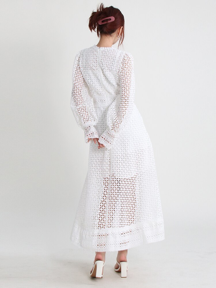 Vintage dresses round neck, flare sleeve, high waist, hollow out patchwork, high quality embroidery