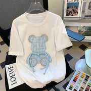 High Quality Cotton Short Sleeve Diamond Bear Embroidery Luxury T-shirts