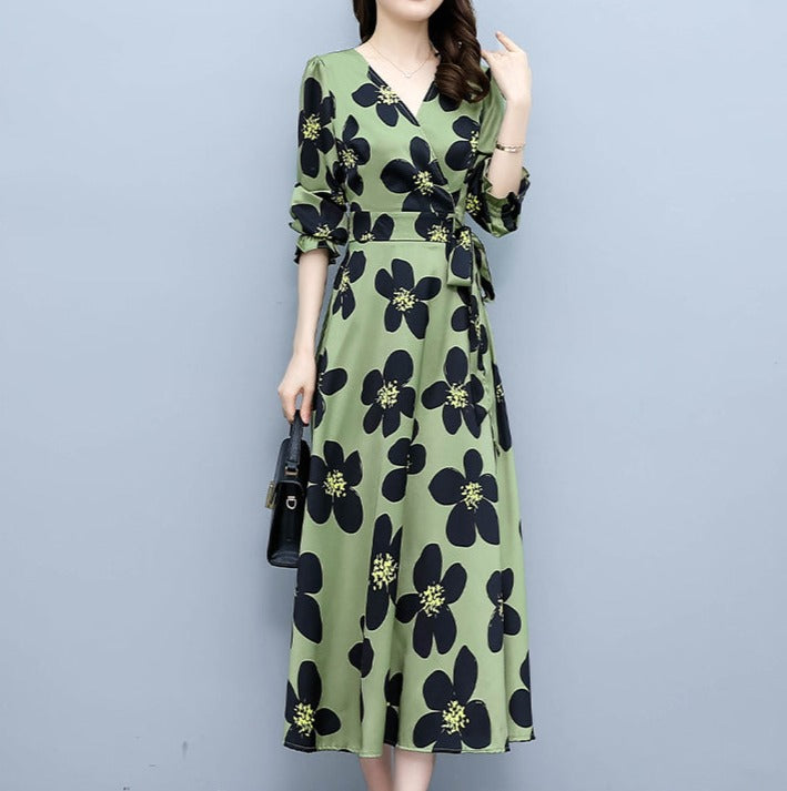 High-quality elegant temperament print long-sleeved dress