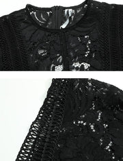 High Quality Hollow Out Midi Elegant Vintage Lace Black Dress