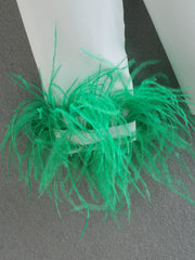 Elegant white long sleeve blouses with feathers on the cuffs