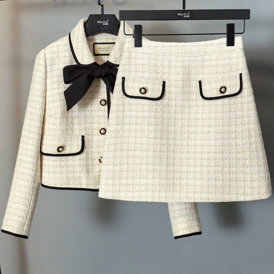 elegant two-piece set, skirt+long-sleeved coat