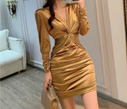 Sexy V-Neckline Hip Long Sleeve Bodycon Dress