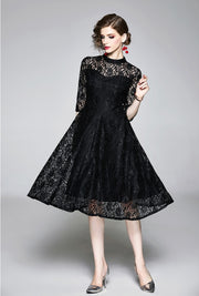 High Quality Red and Black Vintage Designer Elegant Lace Dress